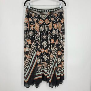 JohnPaulRichard Skirt Womens Medium‎ Midi Pull On Tribal Layered Vibrant Y2K